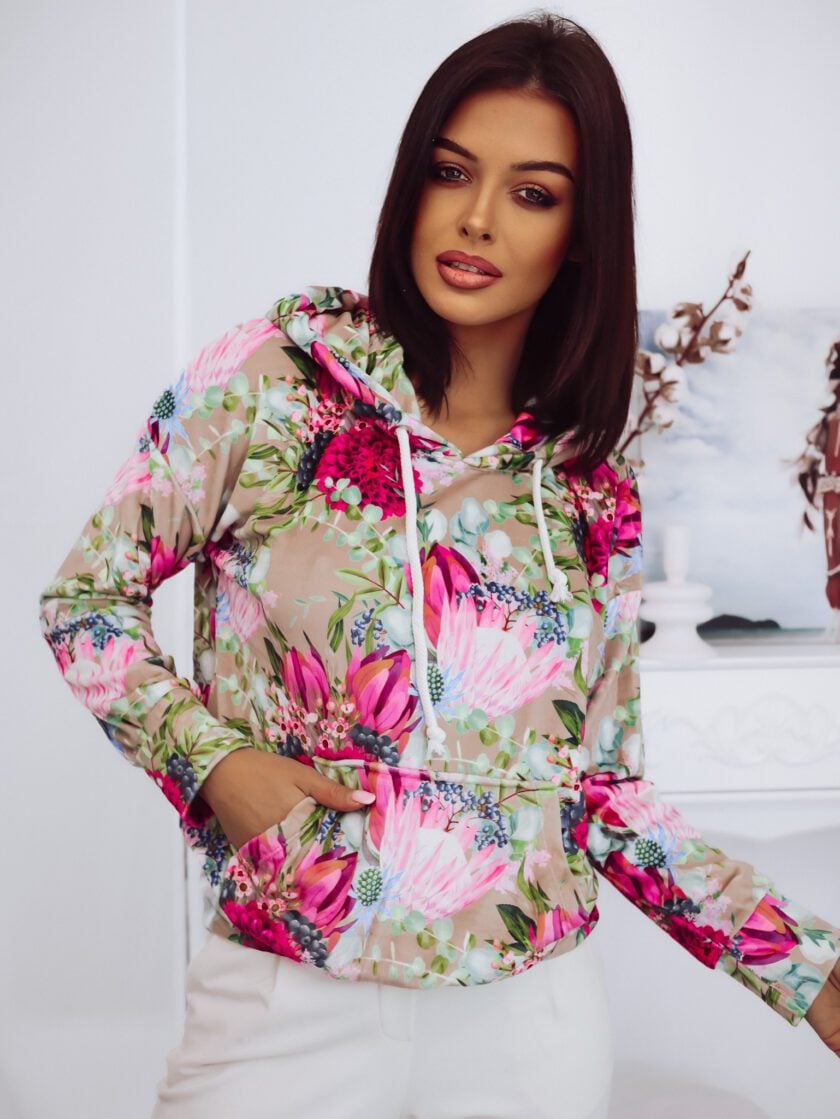 Bluza welurowa KWIATY – BEŻOWY