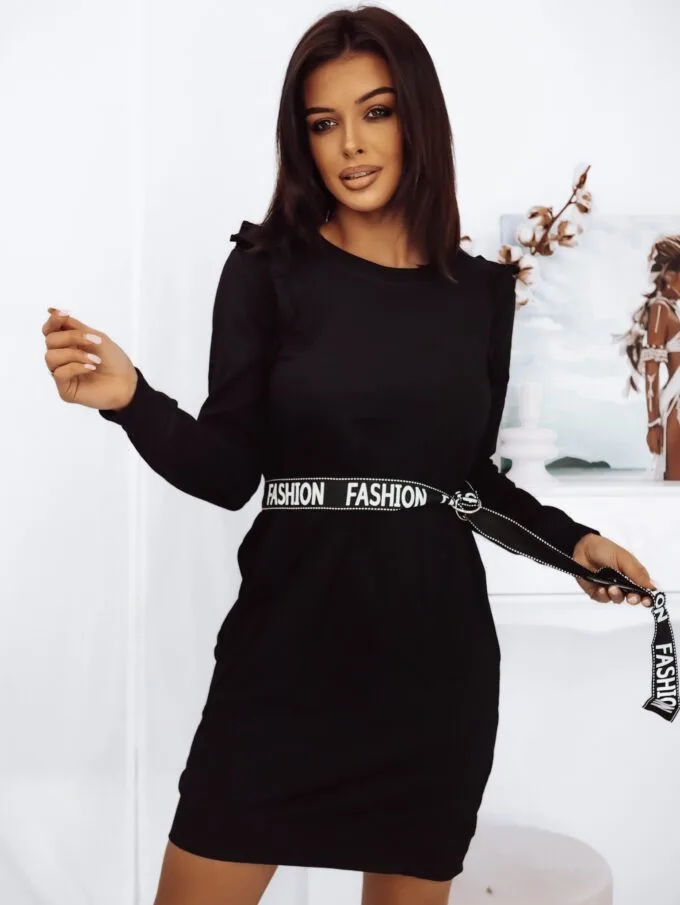 Sukienka bawełniana z paskiem FASHION – CZARNY