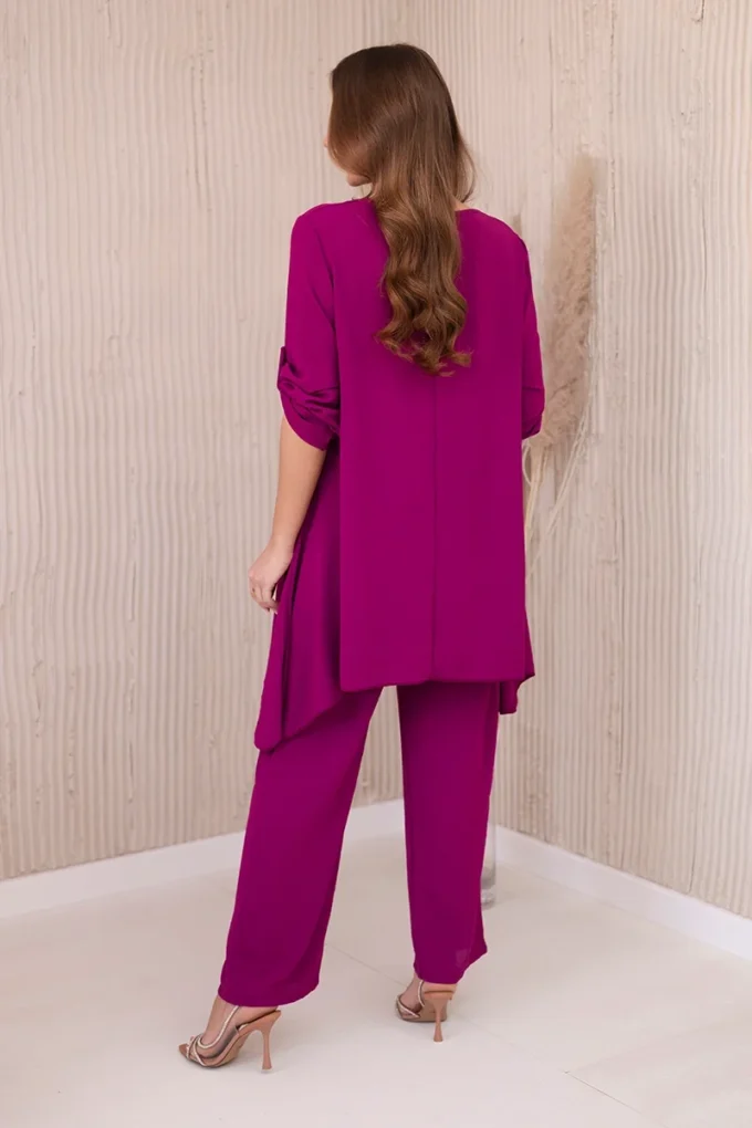 Komplet bluzka + spodnie z wisiorkiem śliwkowy