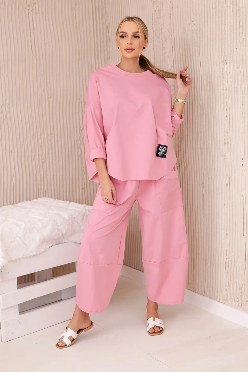 Komplet new punto bluza + spodnie pudrowy róż