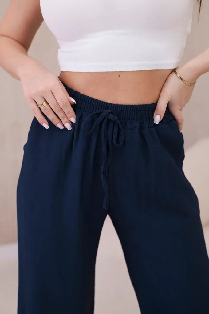 Spodnie z wiskozy z szeroką nogawką granatowe