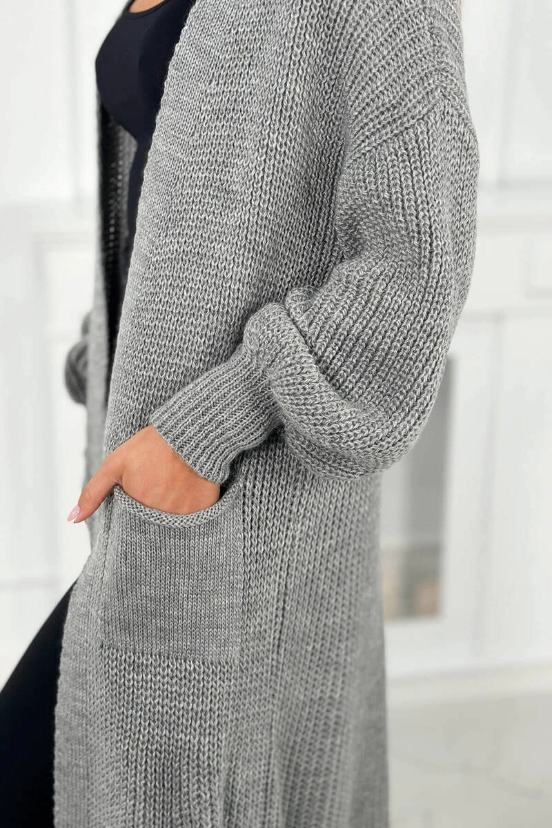 Sweter długi kardigan jasny szary - obrazek 8