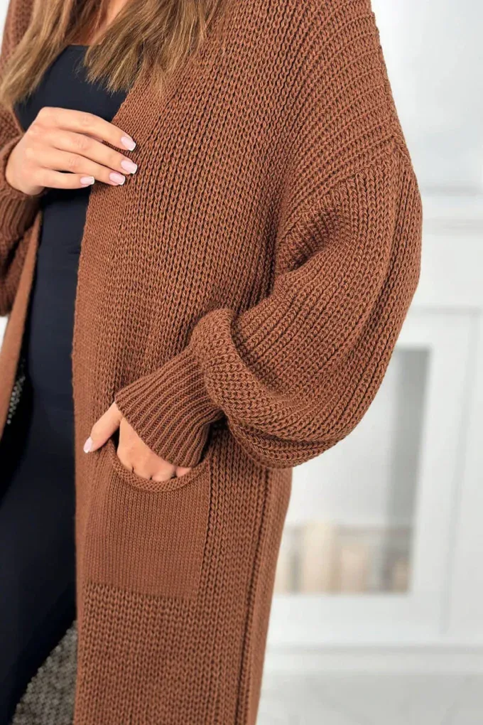 Sweter długi kardigan czekoladowy