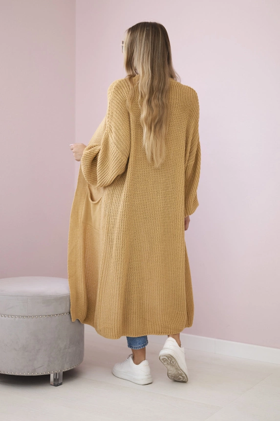 Sweter długi kardigan camelowy - obrazek 3