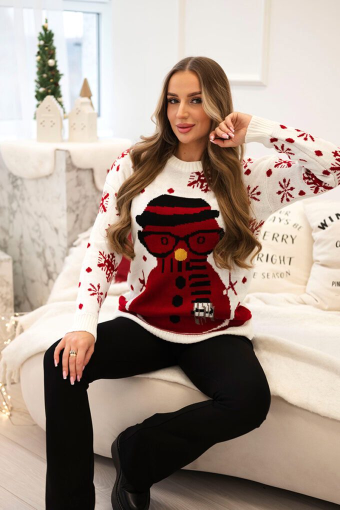 Świąteczny sweter z motywem bałwana ecru