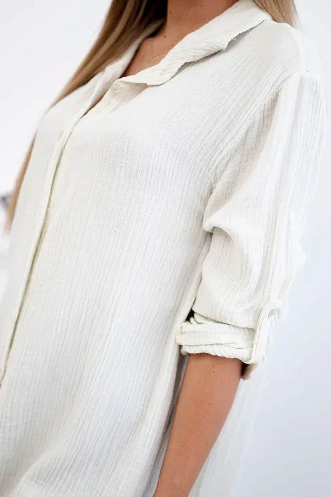 Koszula bawełniana muślinowa Plus Size jasno beżowa