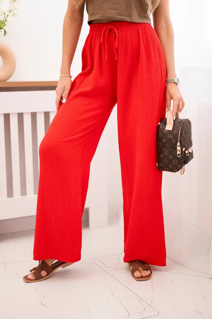 Spodnie muślinowe z szeroką nogawką czerwone