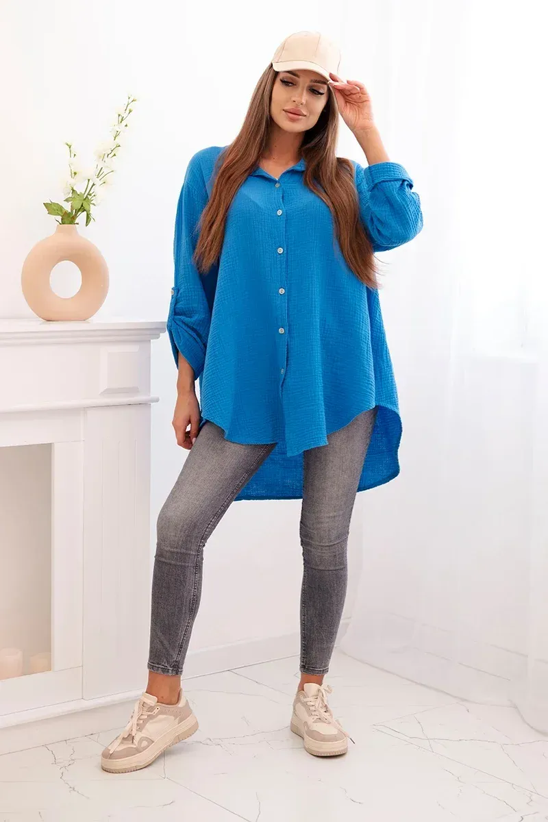 Koszula bawełniana muślinowa Plus Size turkusowa - obrazek 2