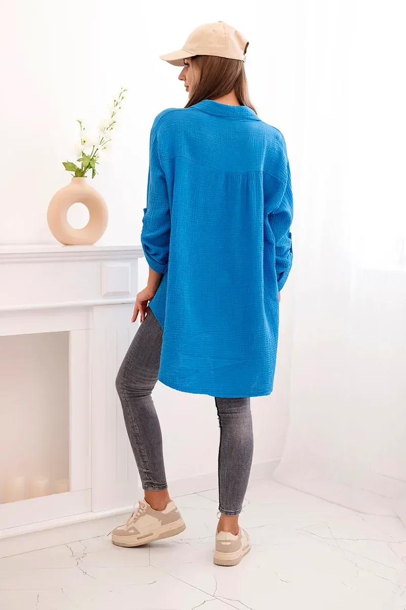 Koszula bawełniana muślinowa Plus Size turkusowa - obrazek 3