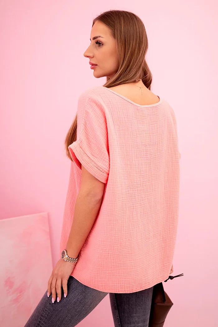 Bluzka muślinowa z naszyjnikiem morelowa - obrazek 3