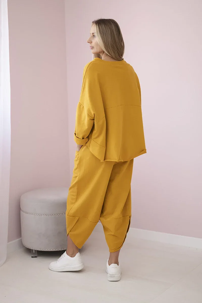 Komplet bawełniany bluza + spodnie musztardowy - obrazek 3