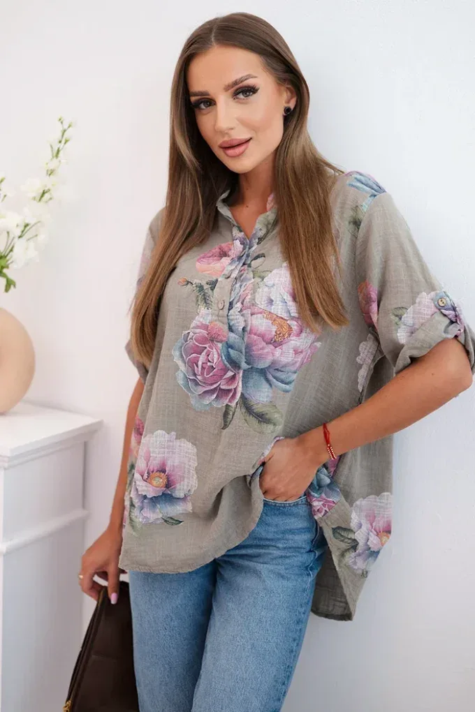 Bluzka damska z bawełny z kwiatowym wzorem fango
