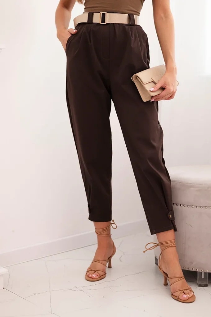 Spodnie Summer Punto z zapięciem na nogawkach brązowe