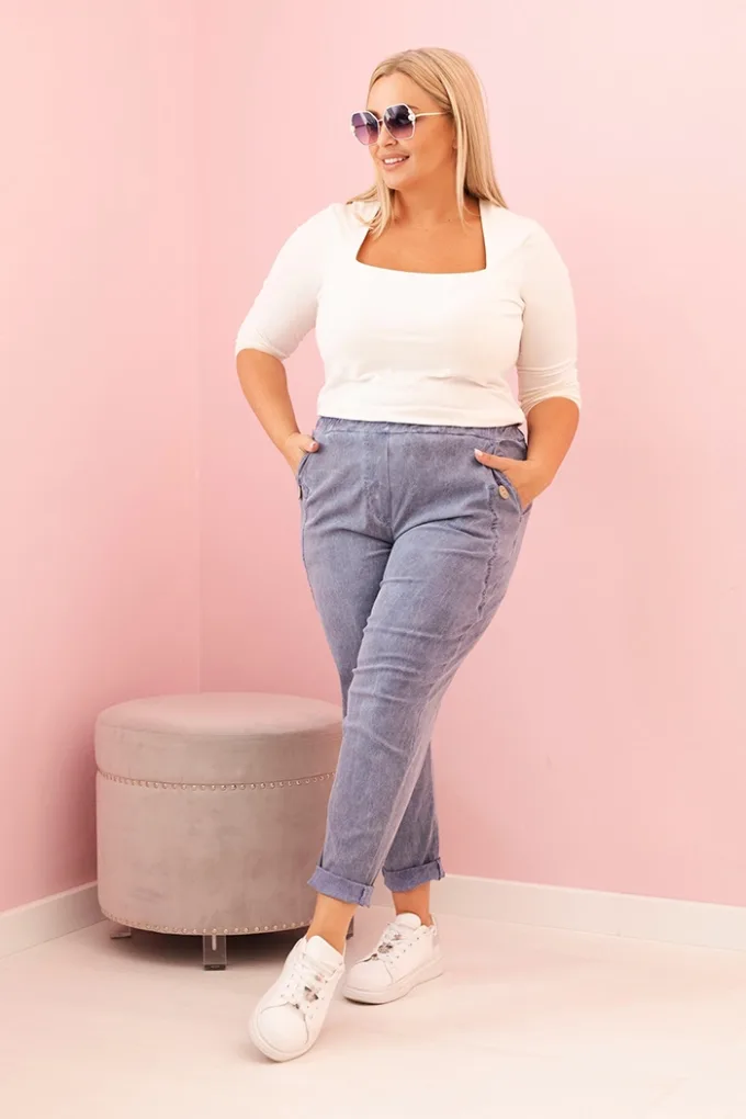 Spodnie damskie dekatyzowane Plus Size z wiskozą i gumką jeansowe