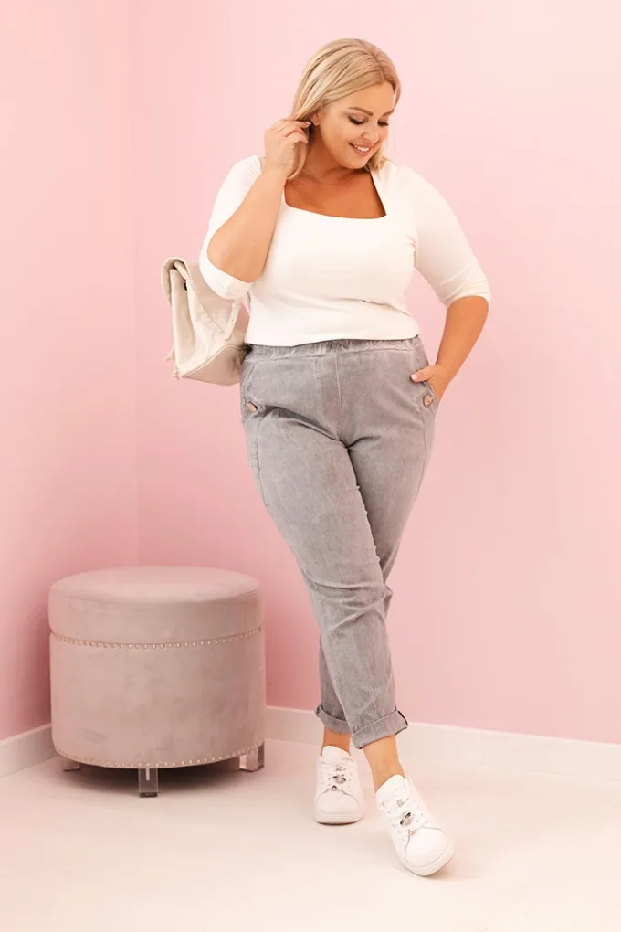Spodnie damskie dekatyzowane Plus Size z wiskozą i gumką szare