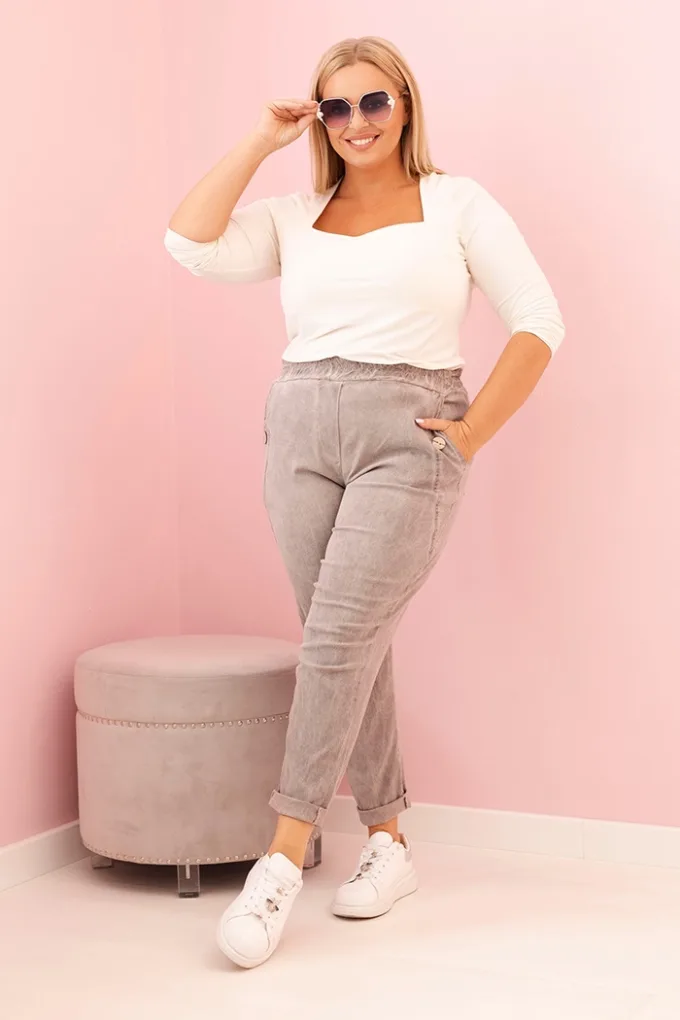 Spodnie damskie dekatyzowane Plus Size z wiskozą i gumką fango