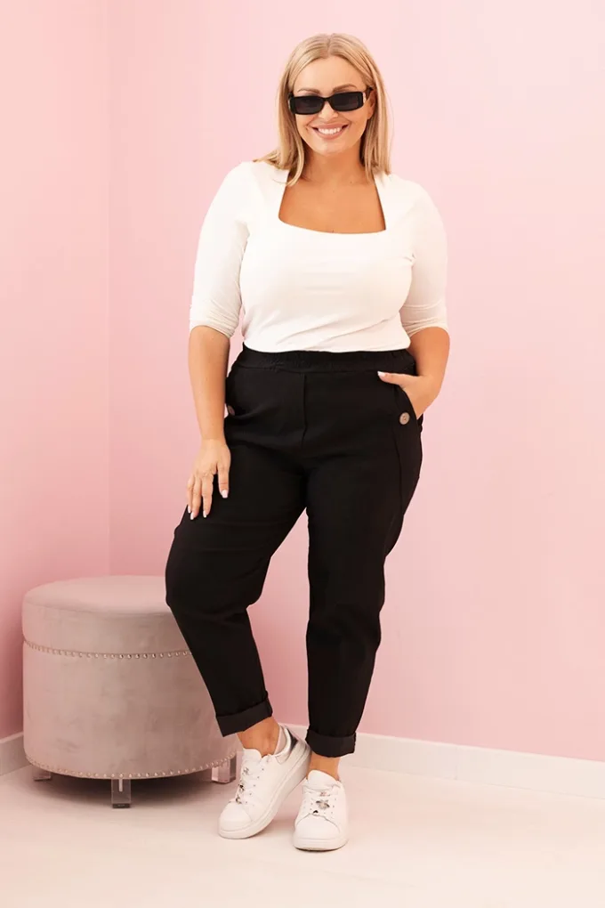 Spodnie damskie dekatyzowane Plus Size z wiskozą i gumką czarne