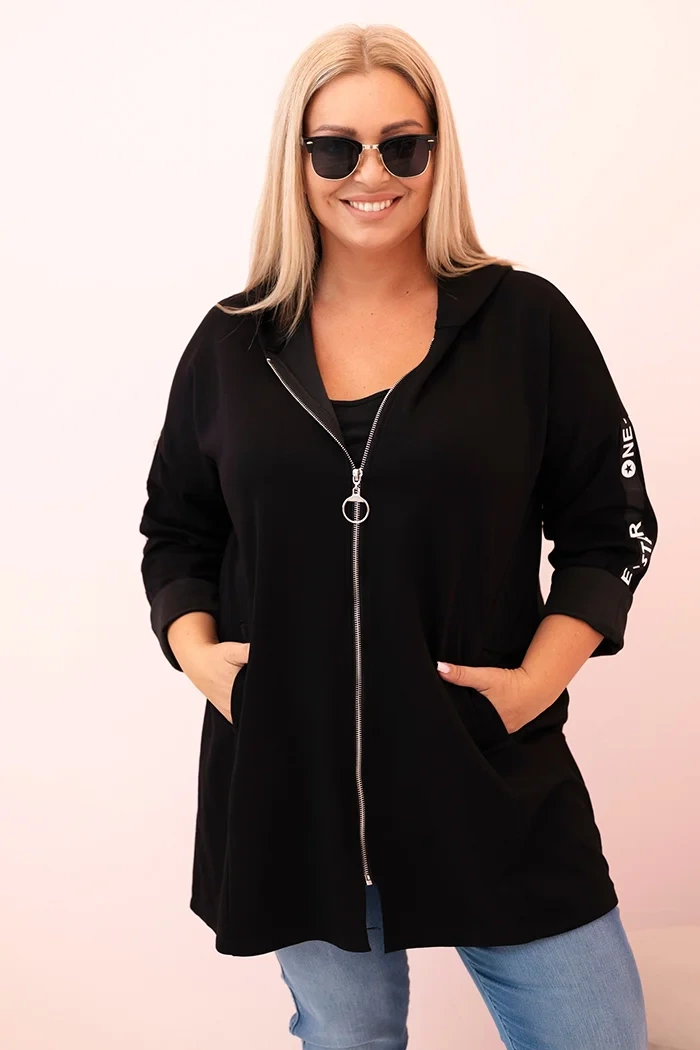 Bluza damska Plus Size z wiskozą rozpinana z kapturem czarna