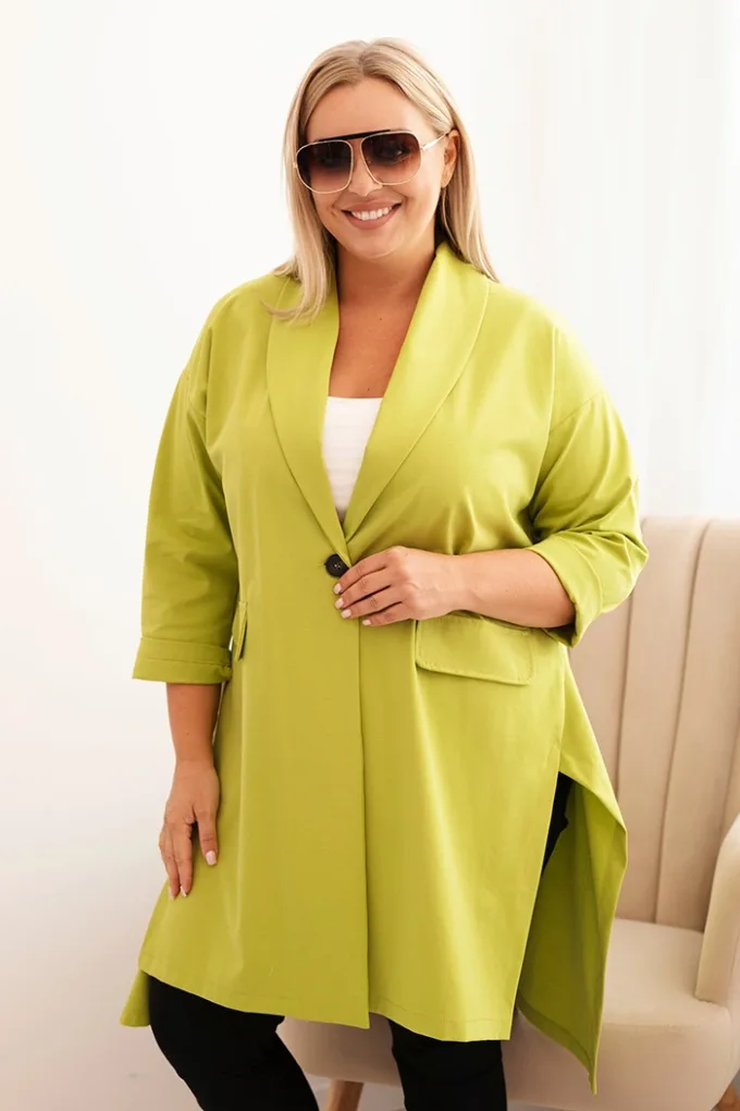 Narzutka damska Plus Size Punto z bawełną zapinana na guzik pistacjowa
