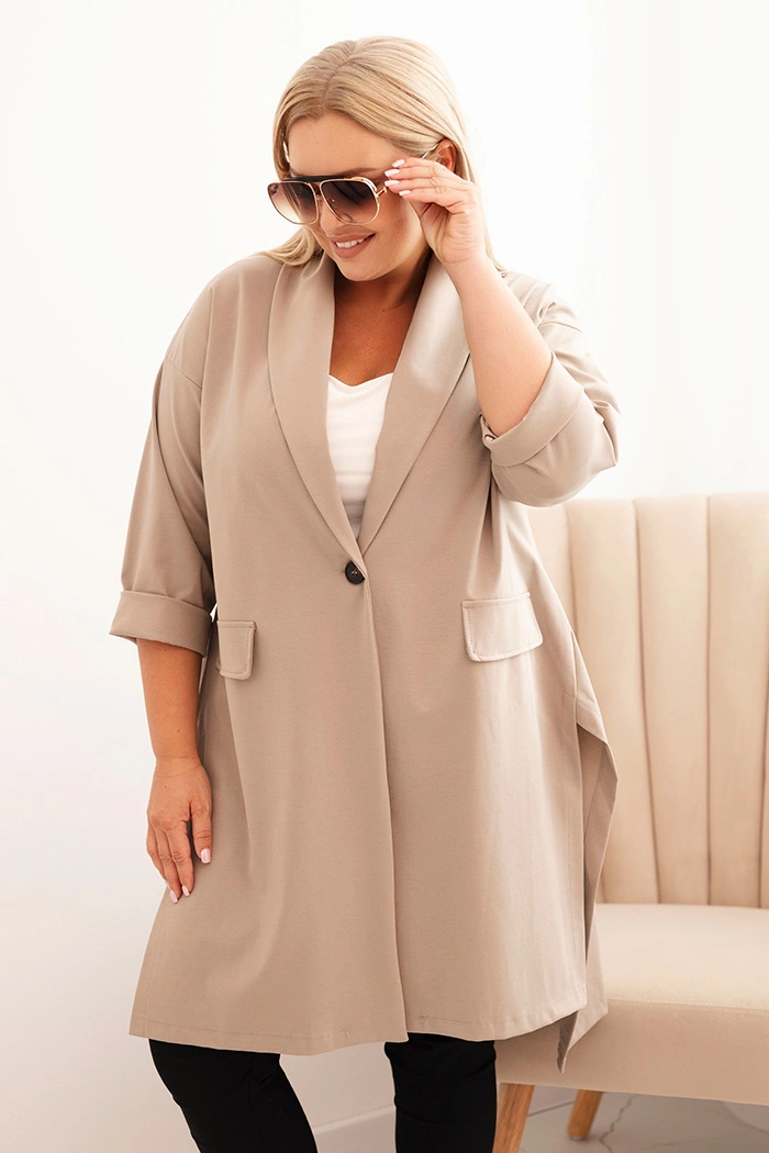 Narzutka damska Plus Size Punto z bawełną zapinana na guzik fango