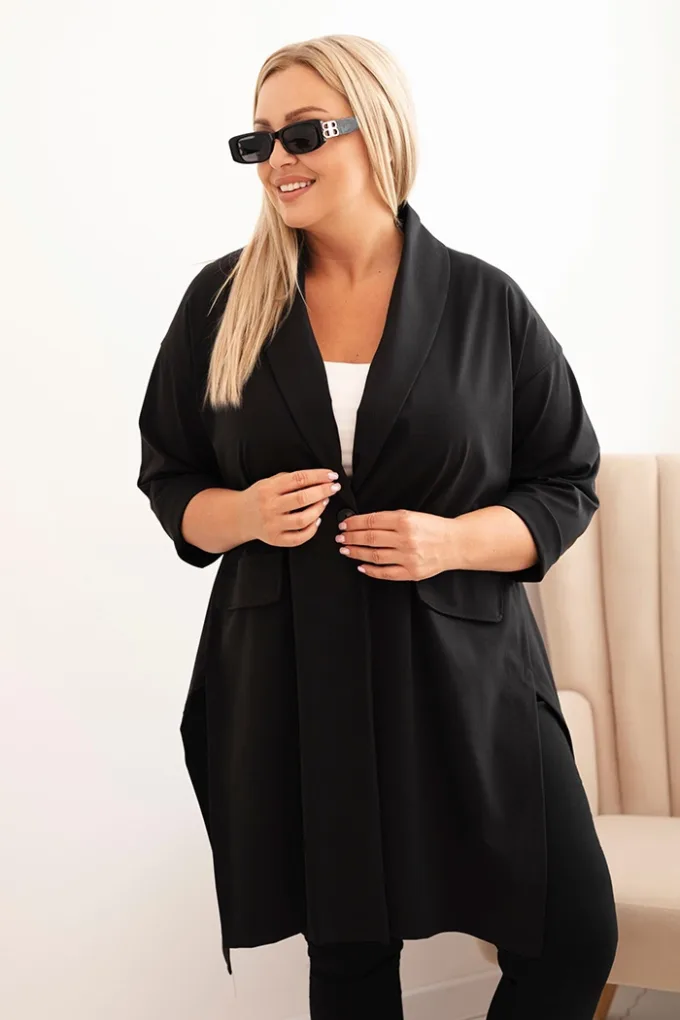 Narzutka damska Plus Size Punto z bawełną zapinana na guzik czarna