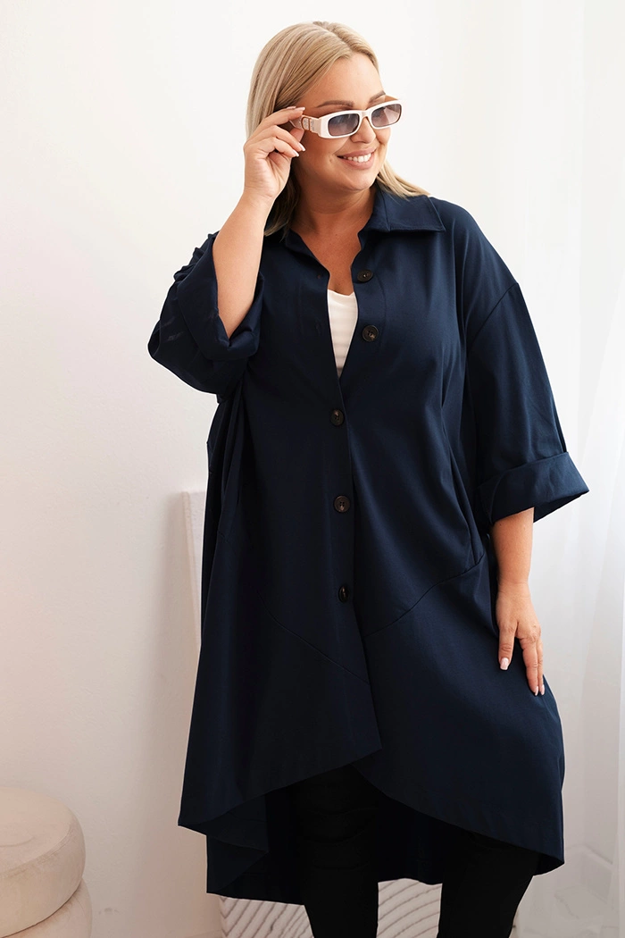 Narzutka damska Plus Size Punto z bawełną i guzikami granatowa
