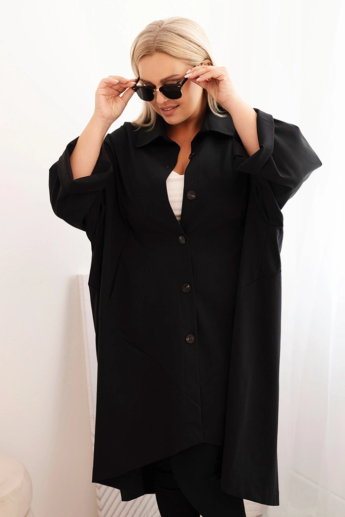 Narzutka damska Plus Size Punto z bawełną i guzikami czarna
