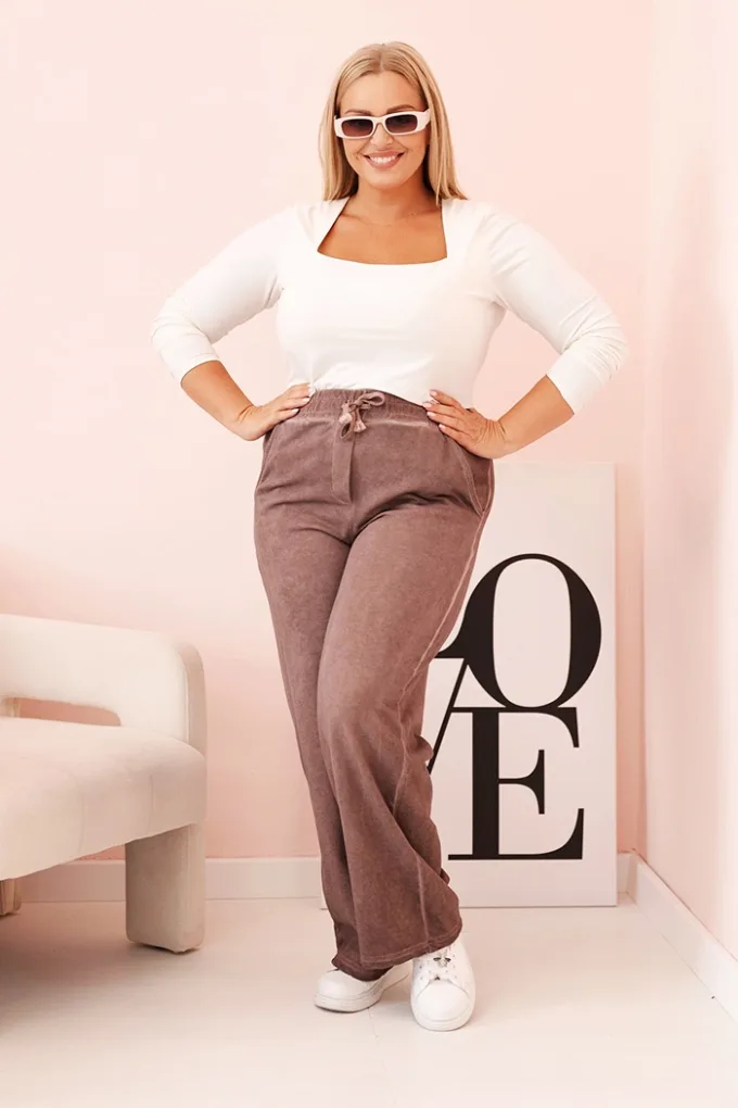 Spodnie damskie Plus Size z wiskozą o szerokiej nogawce i elastycznym pasie fango