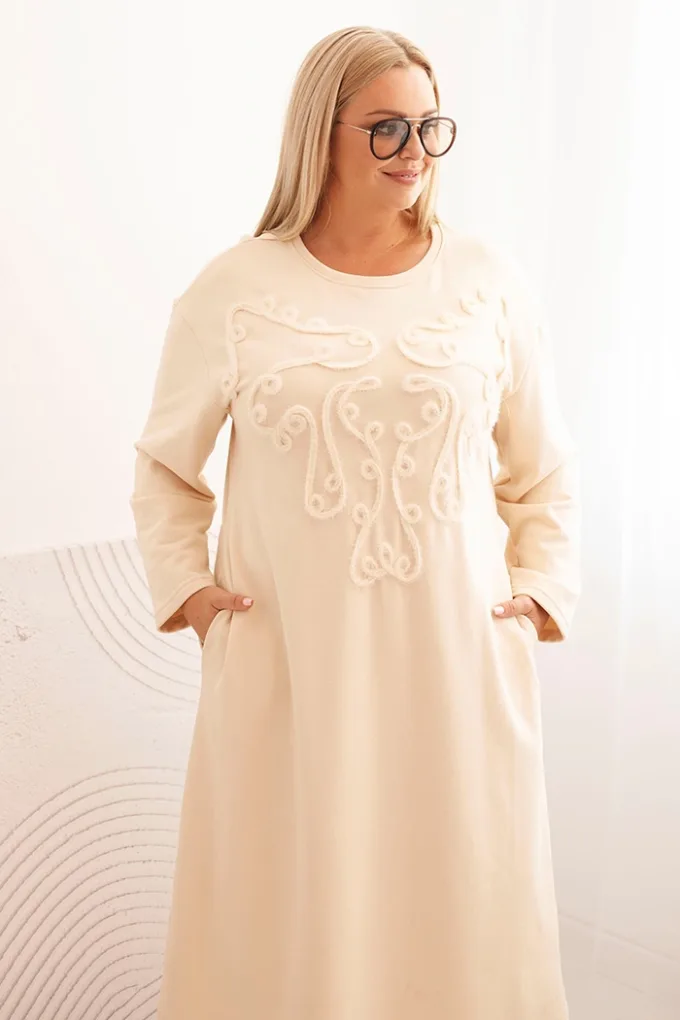 Sukienka damska Plus Size z haftem bawełniana beżowa