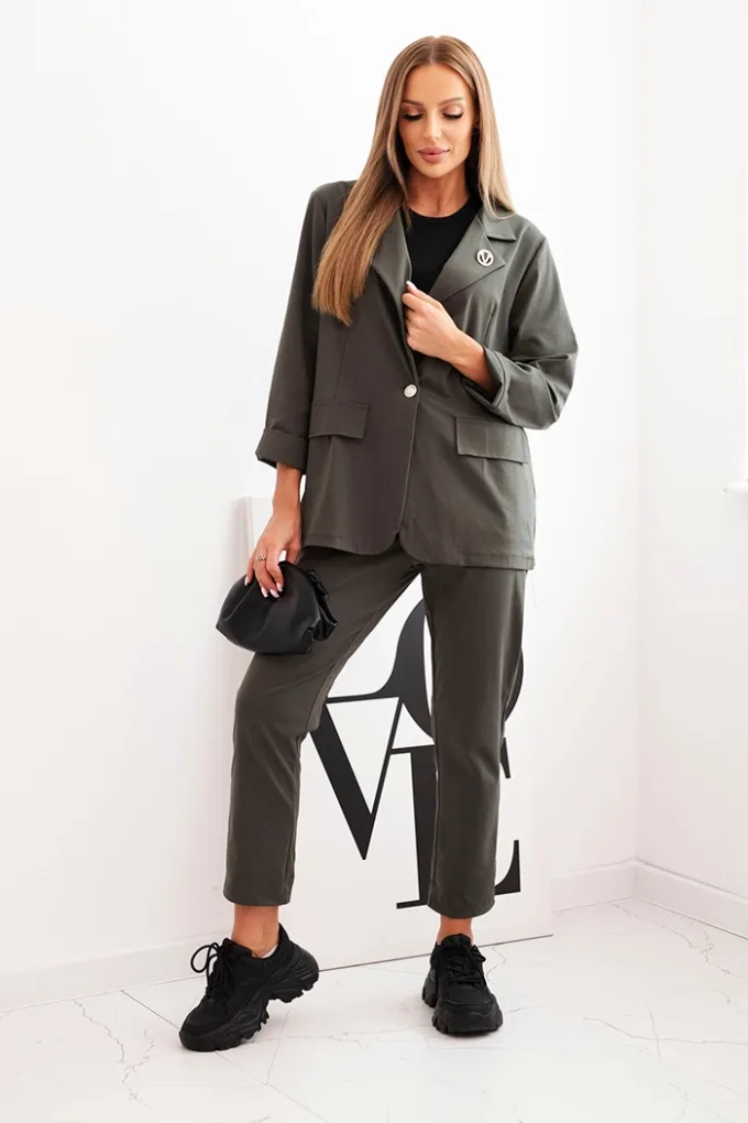 Komplet damski Punto elegancka marynarka i spodnie khaki
