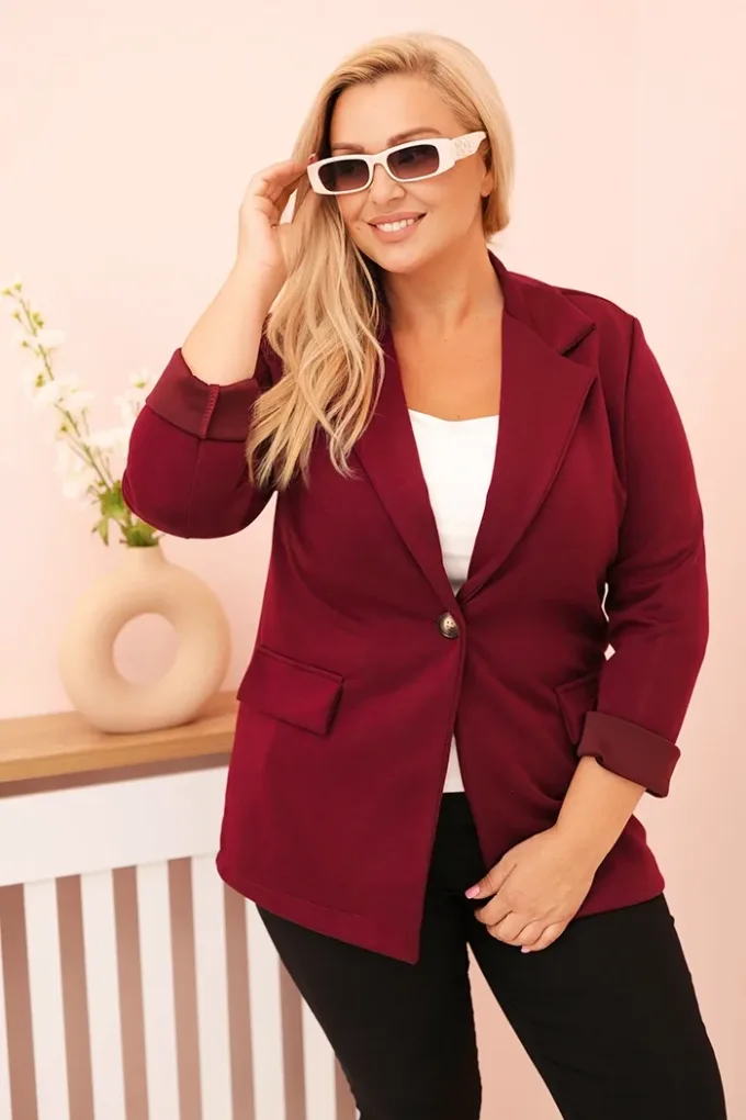 Marynarka damska z wiskozy Plus Size z długim rękawem i kołnierzem śliwkowa