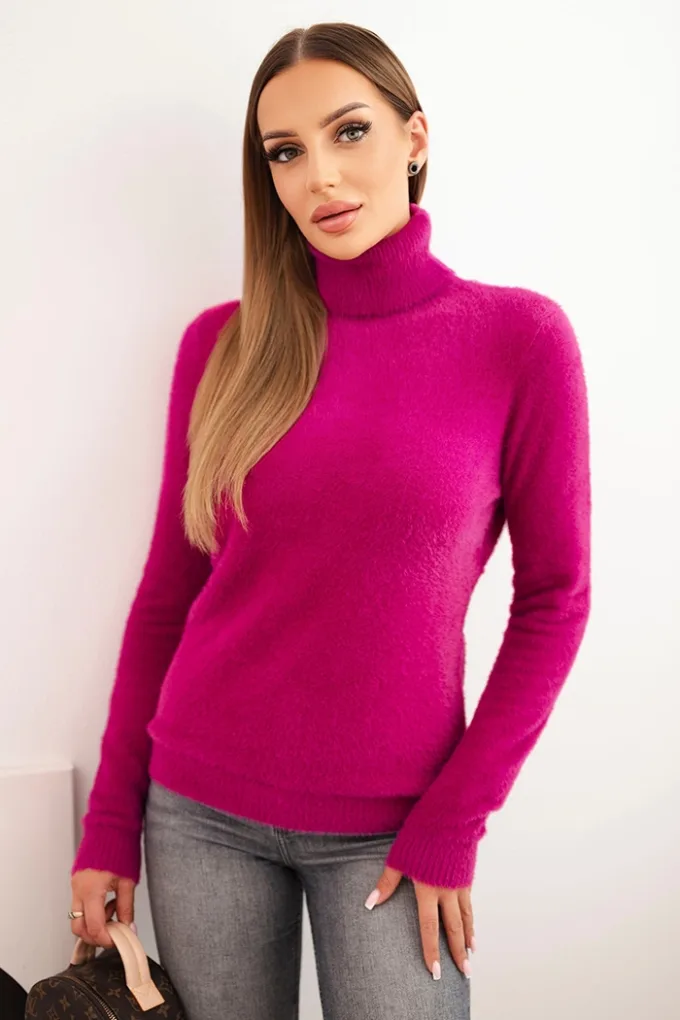 Sweter damski alpaka z golfem ciemno fioletowy