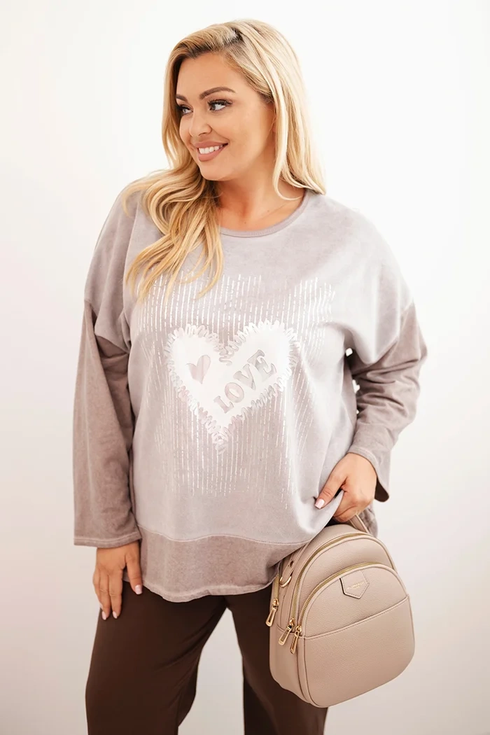 Bluza damska Plus Size bawełniana z nadrukiem serca i troczkami fango