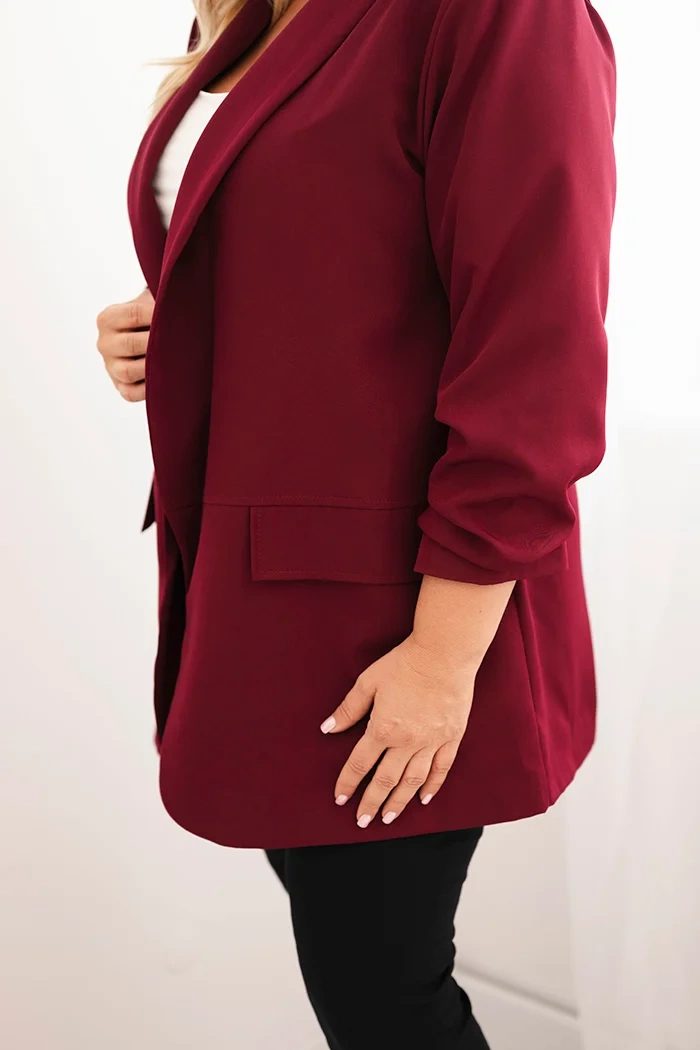 Marynarka damska Plus Size elegancka bordowa - obrazek 4