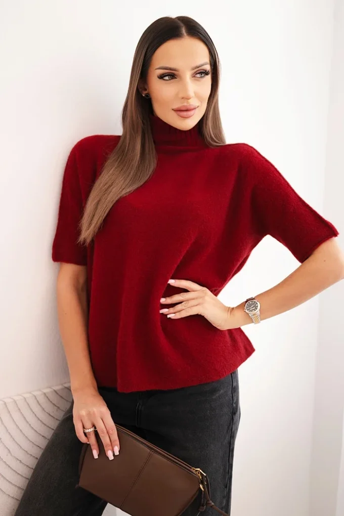 Sweter damski z golfem o luźnym kroju bordowy
