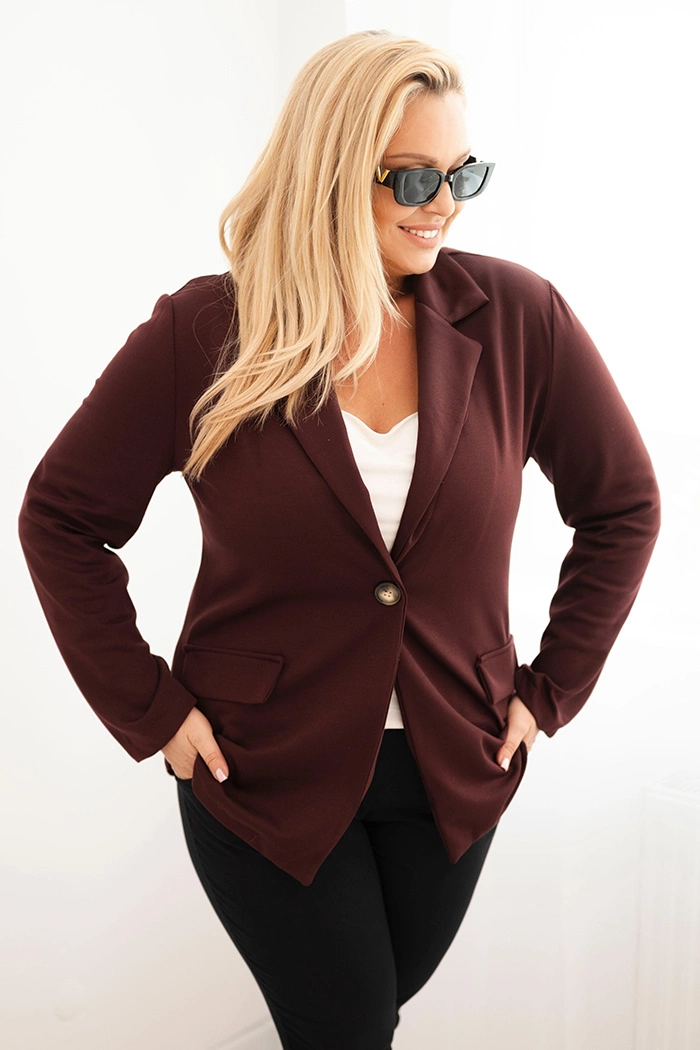 Marynarka damska z wiskozy Plus Size z długim rękawem i kołnierzem bordowa