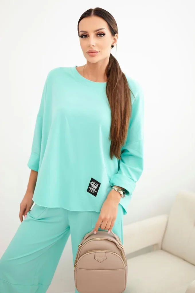 Komplet bawełniany bluza + spodnie ciemny miętowy