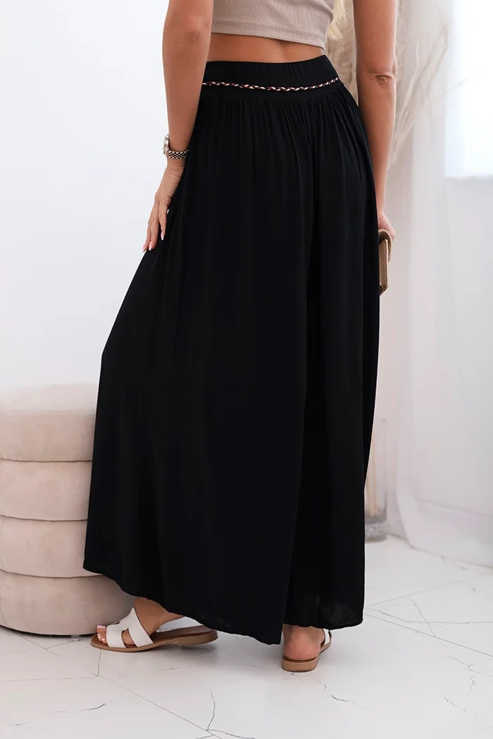 Spodnie damskie z wiskozy z szeroką nogawką czarne - obrazek 3