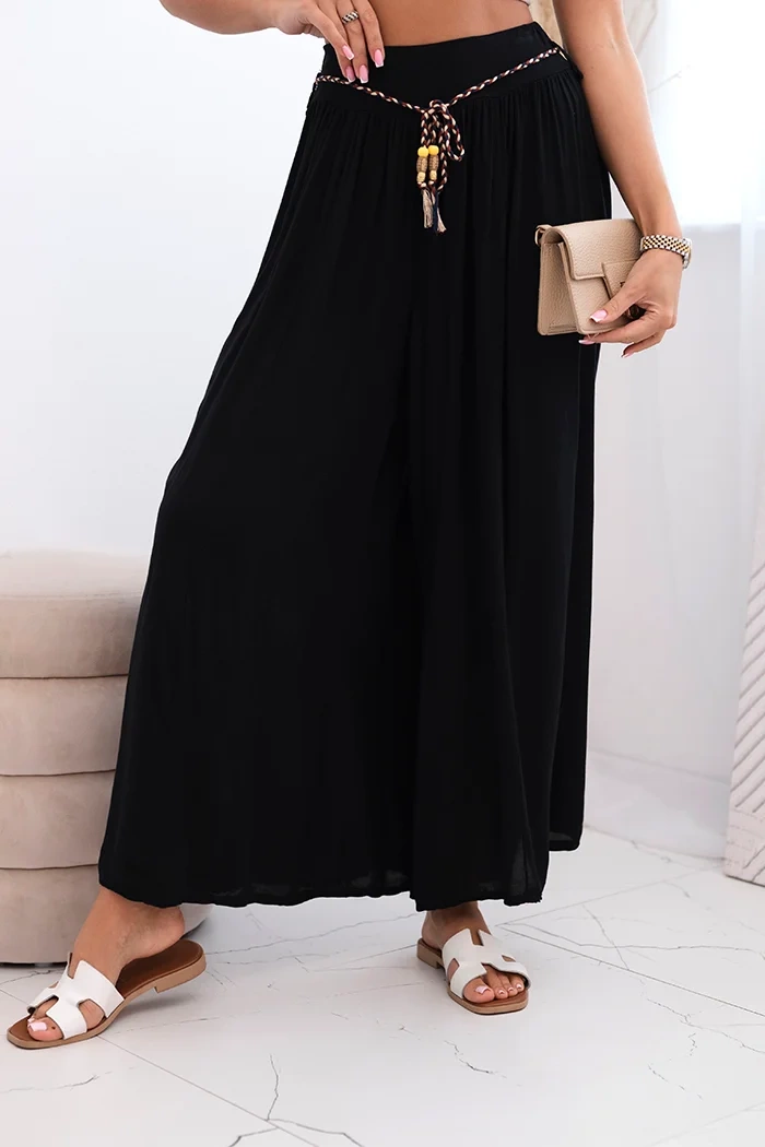 Spodnie damskie z wiskozy z szeroką nogawką czarne