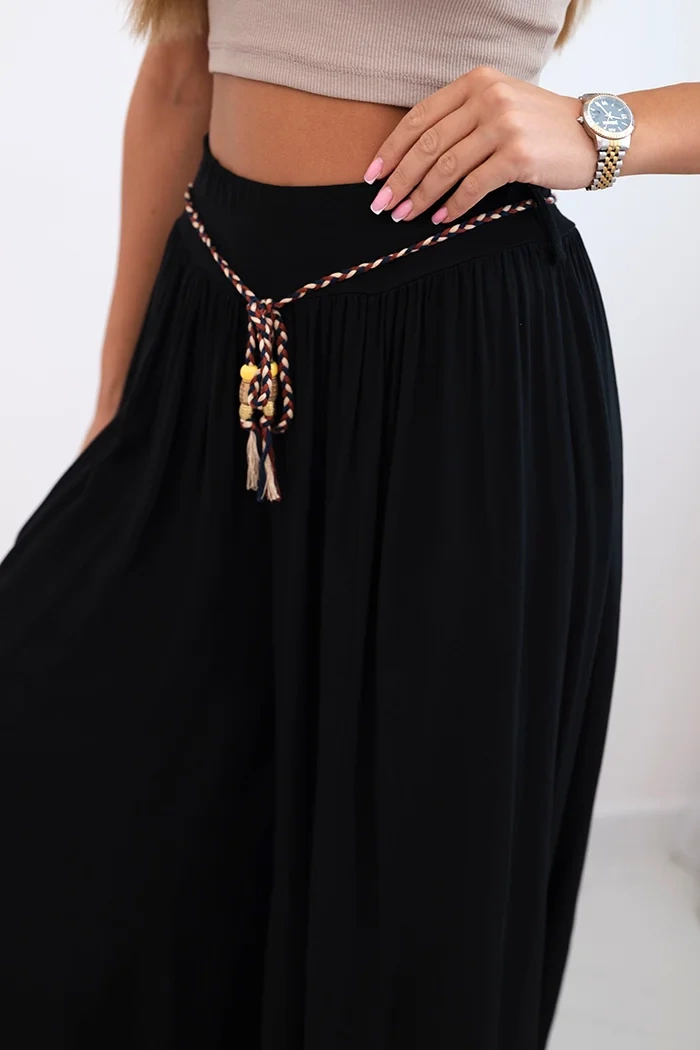 Spodnie damskie z wiskozy z szeroką nogawką czarne - obrazek 4