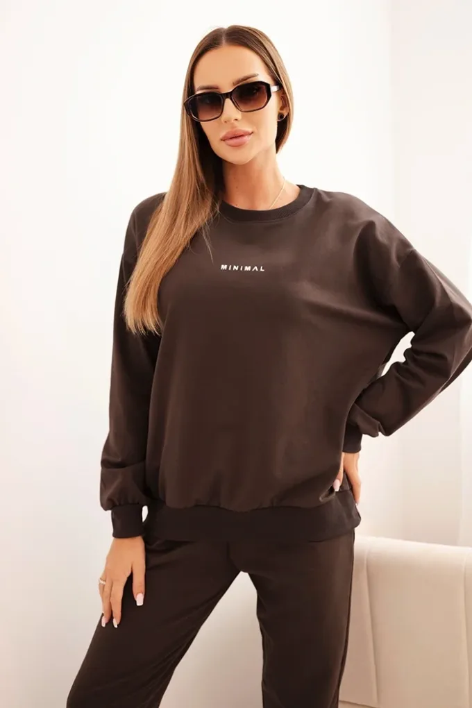 Komplet damski bawełniany z nadrukiem Minimal brązowy