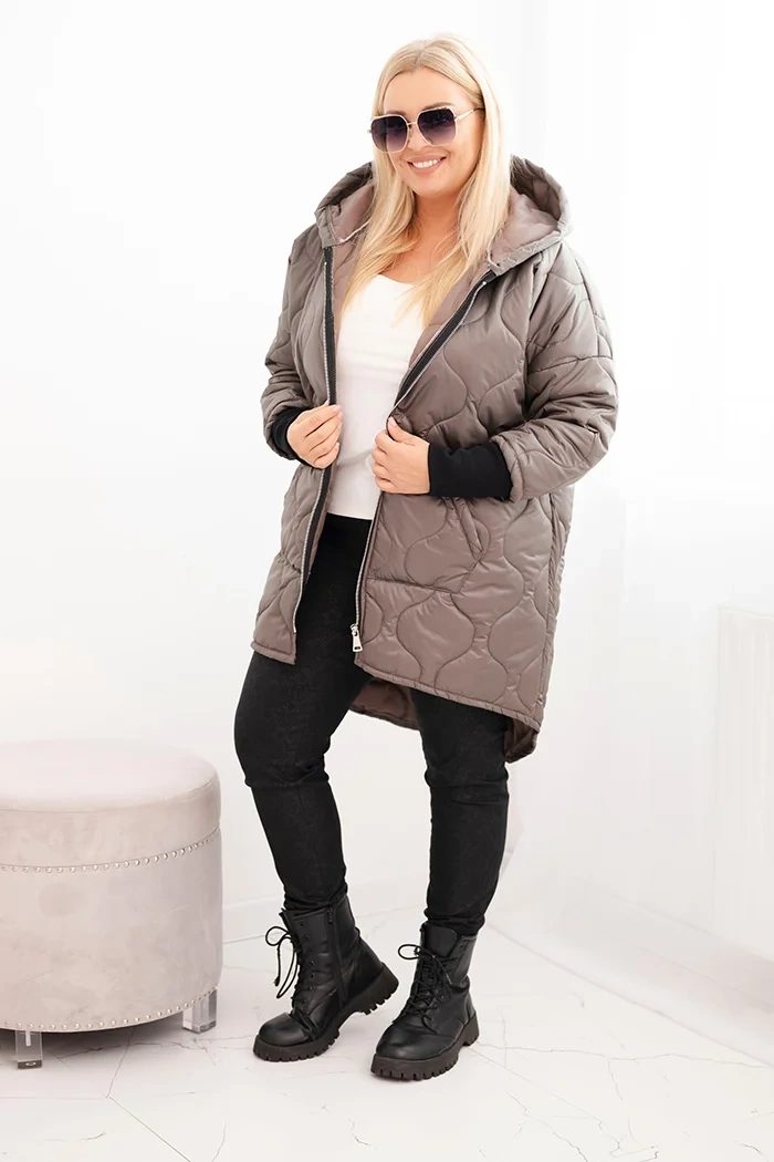 Kurtka damska zimowa Plus Size pikowana z kapturem fango - obrazek 6