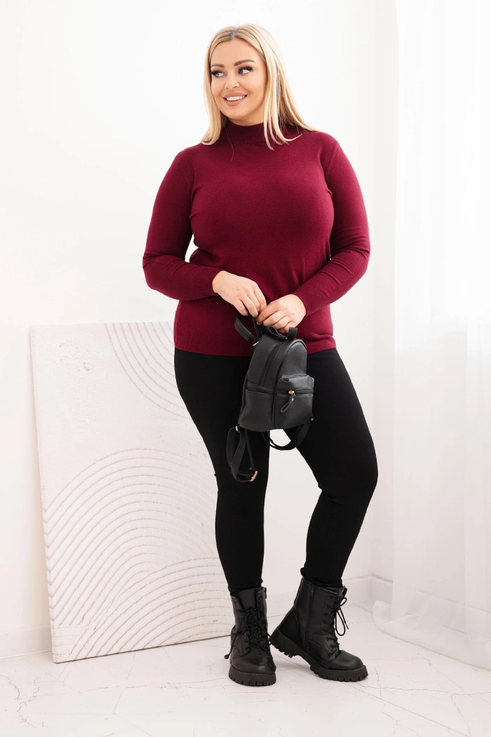 Sweter damski Plus Size z wiskozy z golfem bordowy - obrazek 2