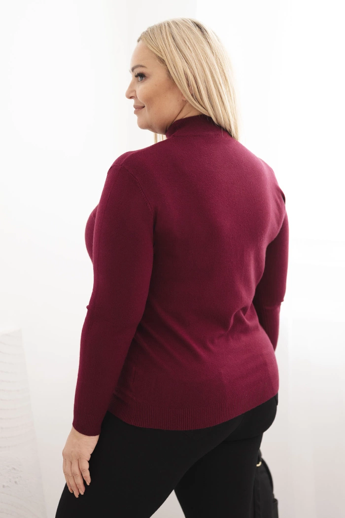 Sweter damski Plus Size z wiskozy z golfem bordowy - obrazek 3