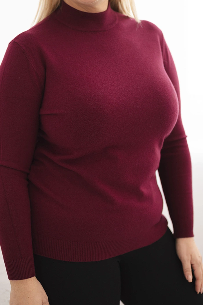 Sweter damski Plus Size z wiskozy z golfem bordowy - obrazek 4