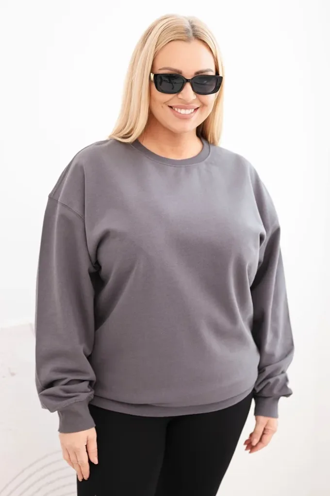 Bluza damska pętelkowa Plus Size bawełniana basic z okrągłym dekoltem grafitowa