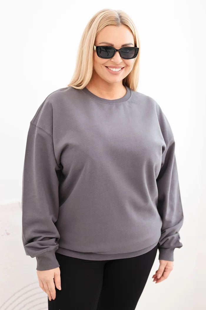 Bluza damska pętelkowa Plus Size bawełniana basic z okrągłym dekoltem grafitowa