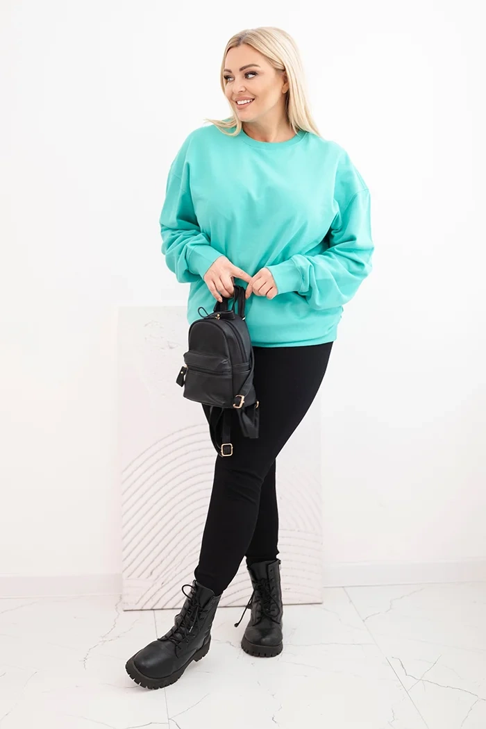 Bluza damska pętelkowa Plus Size bawełniana basic z okrągłym dekoltem ciemno miętowa - obrazek 2