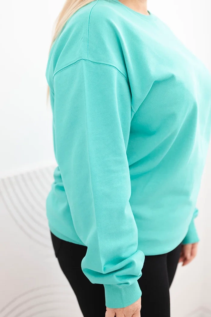 Bluza damska pętelkowa Plus Size bawełniana basic z okrągłym dekoltem ciemno miętowa - obrazek 4