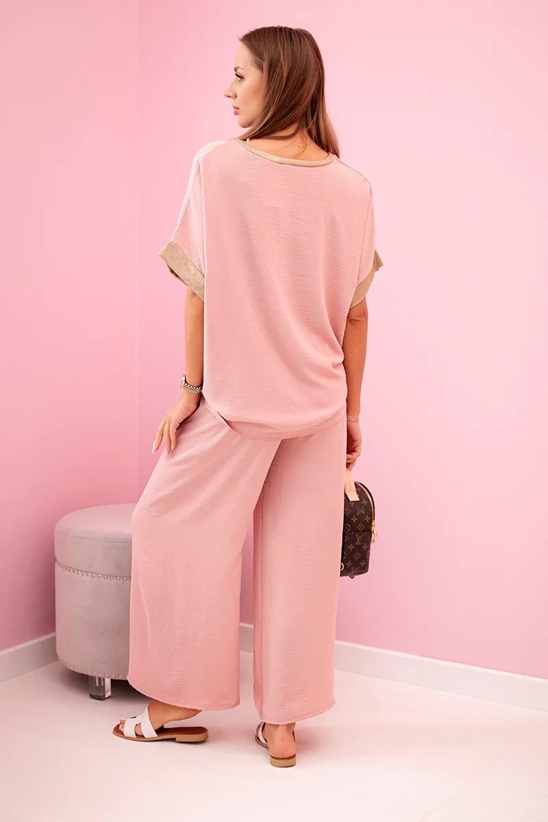 Komplet z wiskozy ze złotym obszyciem ciemny pudrowy róż - obrazek 7